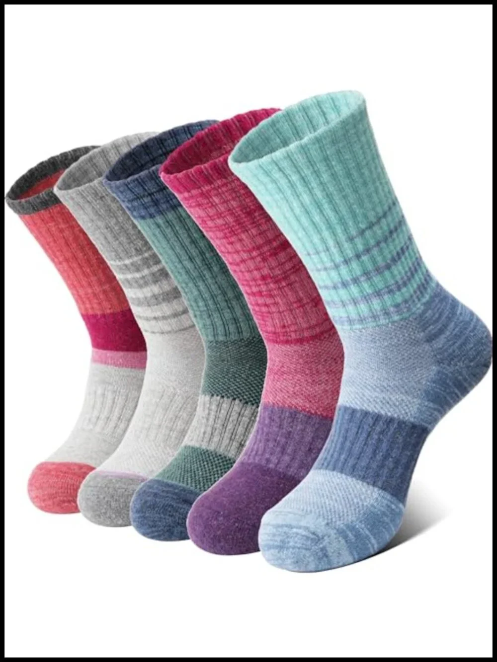 Merino Wool Hiking Running Socks for Women, Crew, Moisture Wicking, Arch